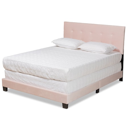 Baxton Studio Caprice Modern and Contemporary Glam Light Pink Velvet Fabric Queen Size Panel Bed 183-11255-Zoro